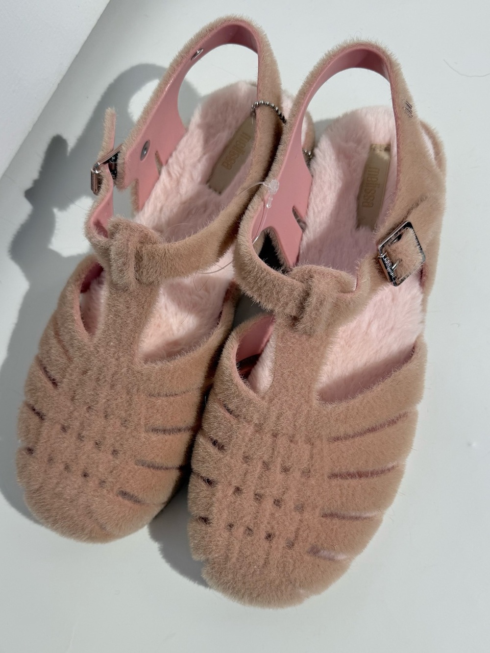 NWOT Melissa Anthropologie Possession Warm Pink Fuzzy Sandals - Picture 8 of 15